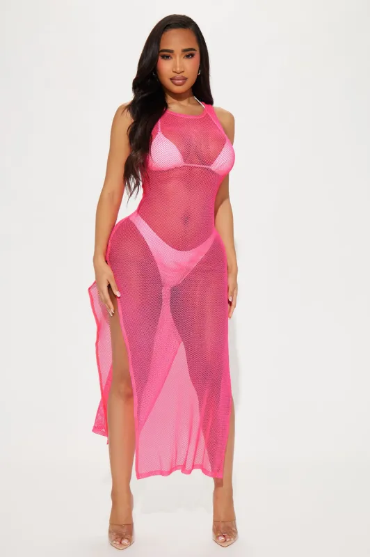 Good Times And Tan Lines Slit Fishnet Cover Up Dress - Pink sold by Fashion Nova
