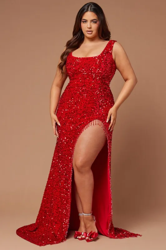 Lana Embellished Sequin Gown - Red sold by Fashion Nova
