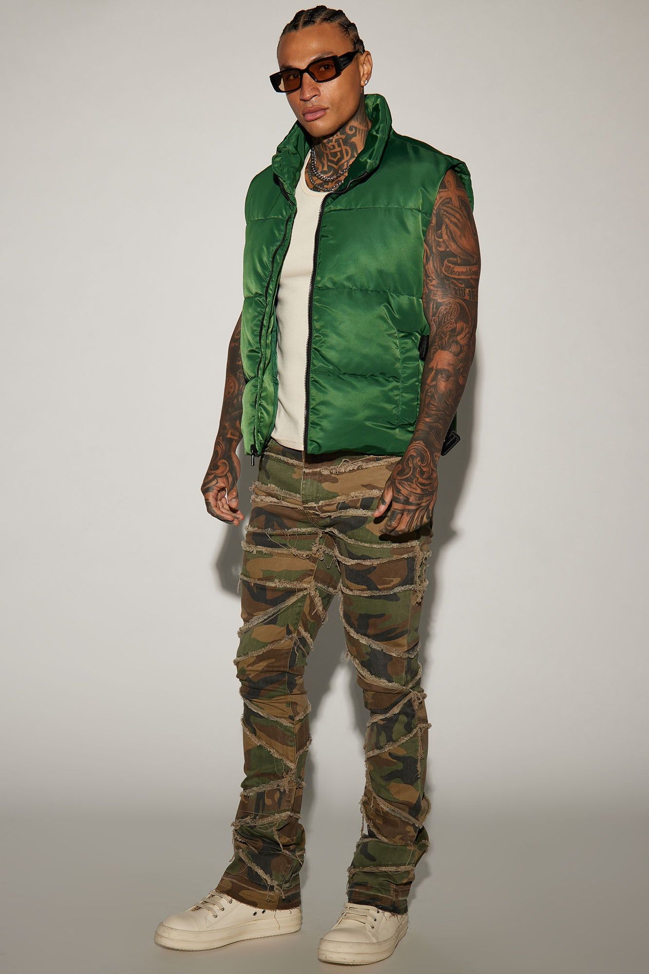 In All Ways Fray Stacked Skinny Flare Pants - Camouflage sold by Fashion Nova product image thumbnail 2