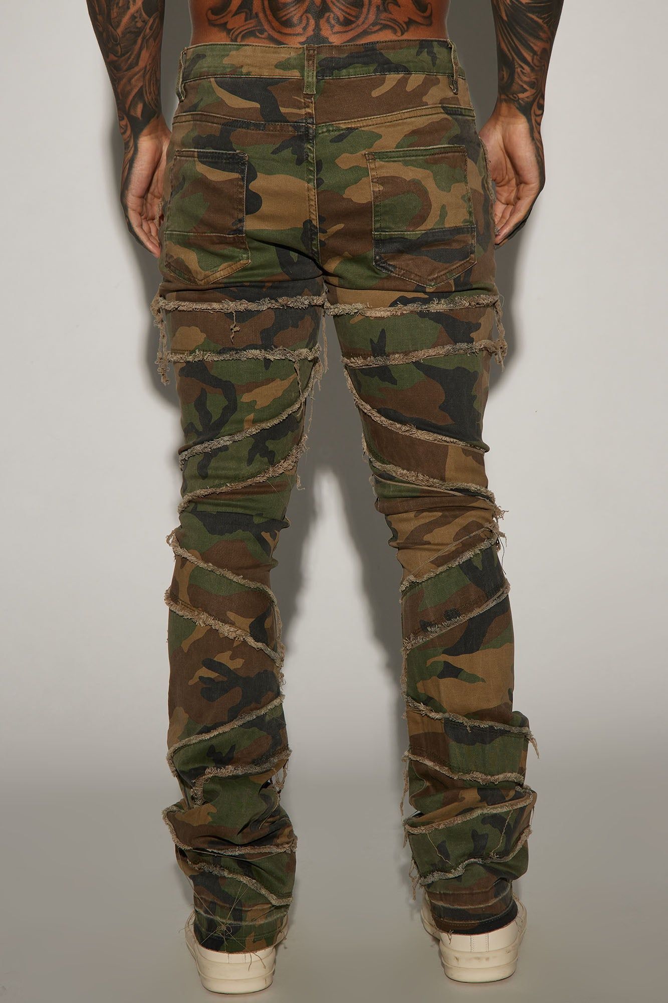 In All Ways Fray Stacked Skinny Flare Pants - Camouflage sold by Fashion Nova product image thumbnail 4