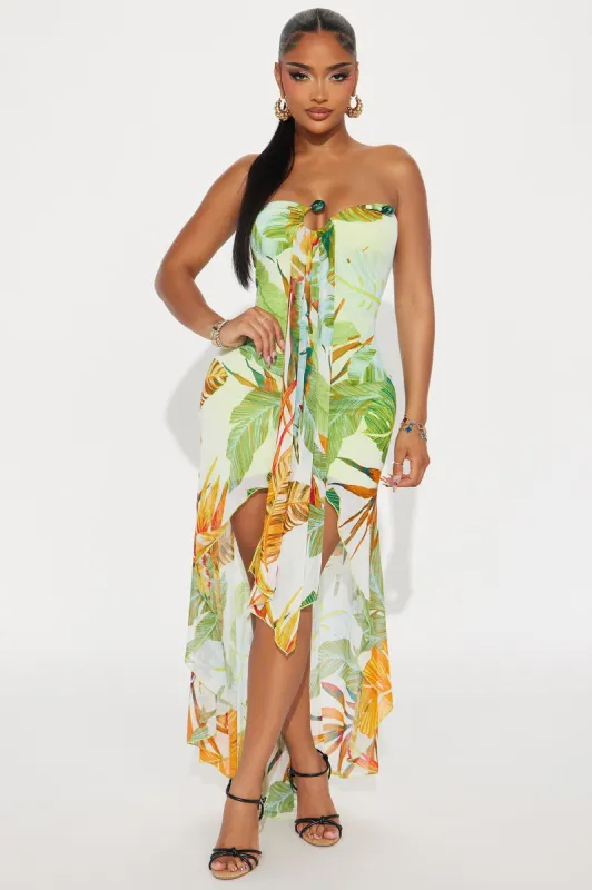 Wild Dreams Mesh high low Dress - Green/combo sold by Fashion Nova