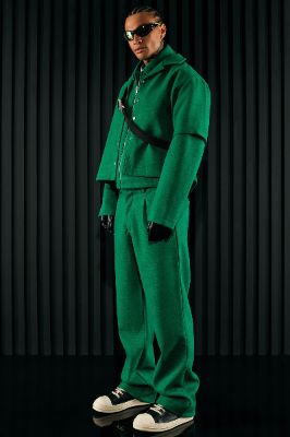 Wilder Textured Weave Flare Slit Trousers - Green sold by Fashion Nova