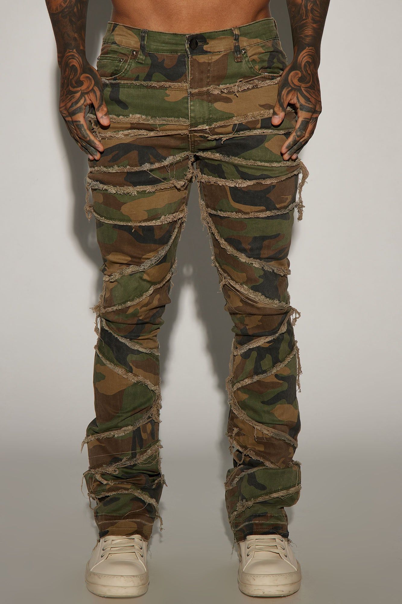 In All Ways Fray Stacked Skinny Flare Pants - Camouflage sold by Fashion Nova product image thumbnail 3