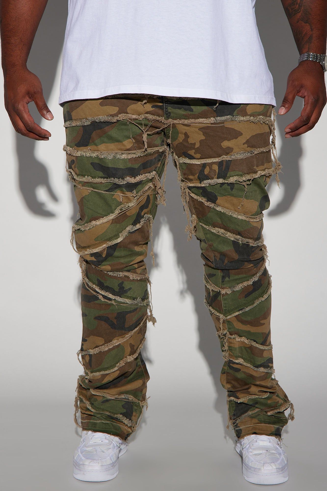 In All Ways Fray Stacked Skinny Flare Pants - Camouflage sold by Fashion Nova product image thumbnail 5