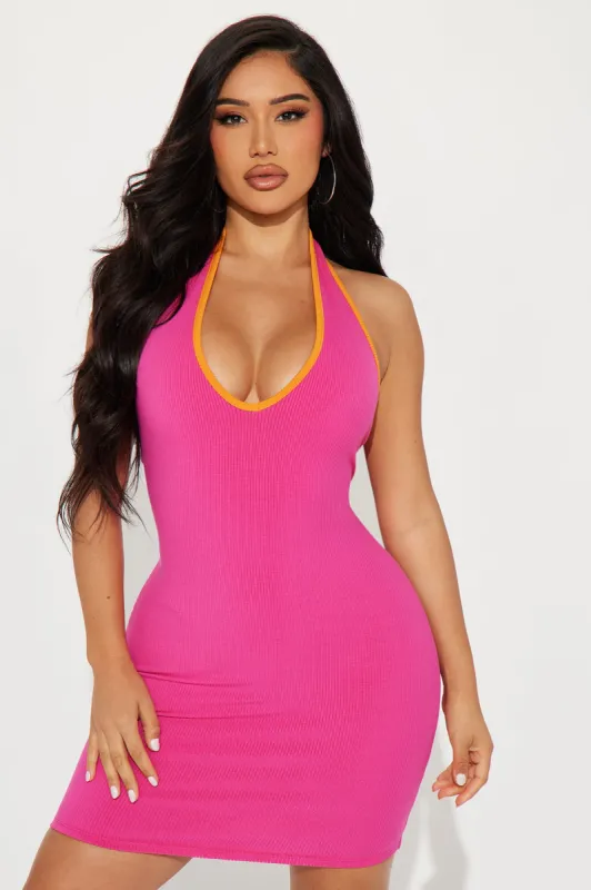 Heather Snatched Mini Dress - Fuchsia/combo sold by Fashion Nova