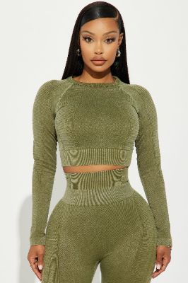 Keep The Flow Active Top - Olive sold by Fashion Nova