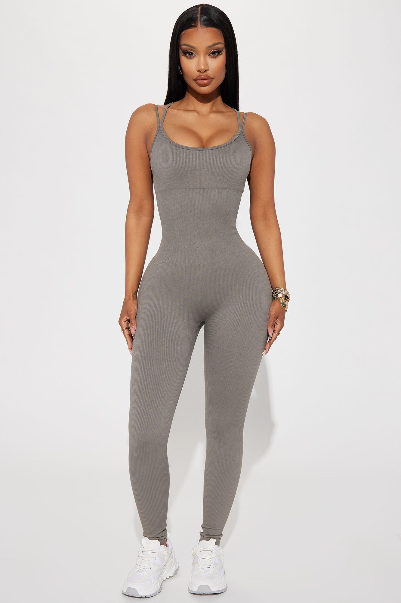 Effortless Joyce Ribbed Seamless Jumpsuit - Charcoal sold by Fashion Nova