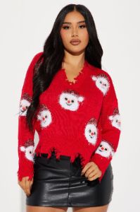 Santa Clause Sweater - Red/combo sold by Fashion Nova
