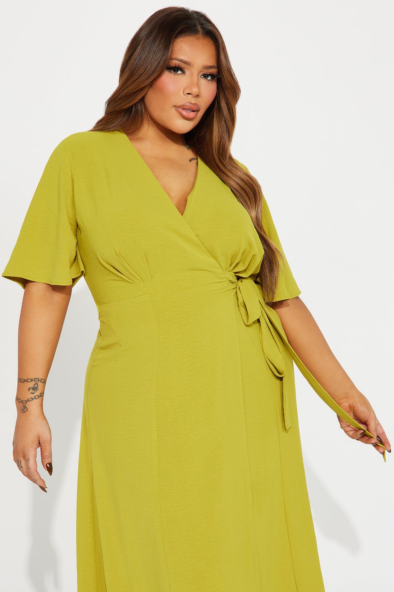 Whitney Wrap Midi Dress - Chartreuse sold by Fashion Nova product image thumbnail 5