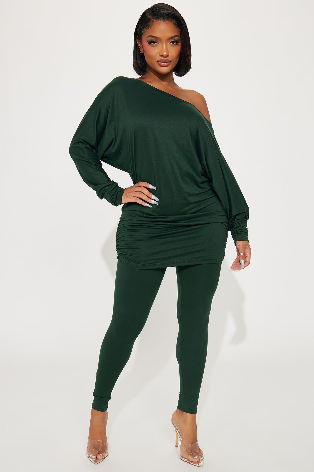 Camila Off Shoulder Legging Set - Hunter sold by Fashion Nova