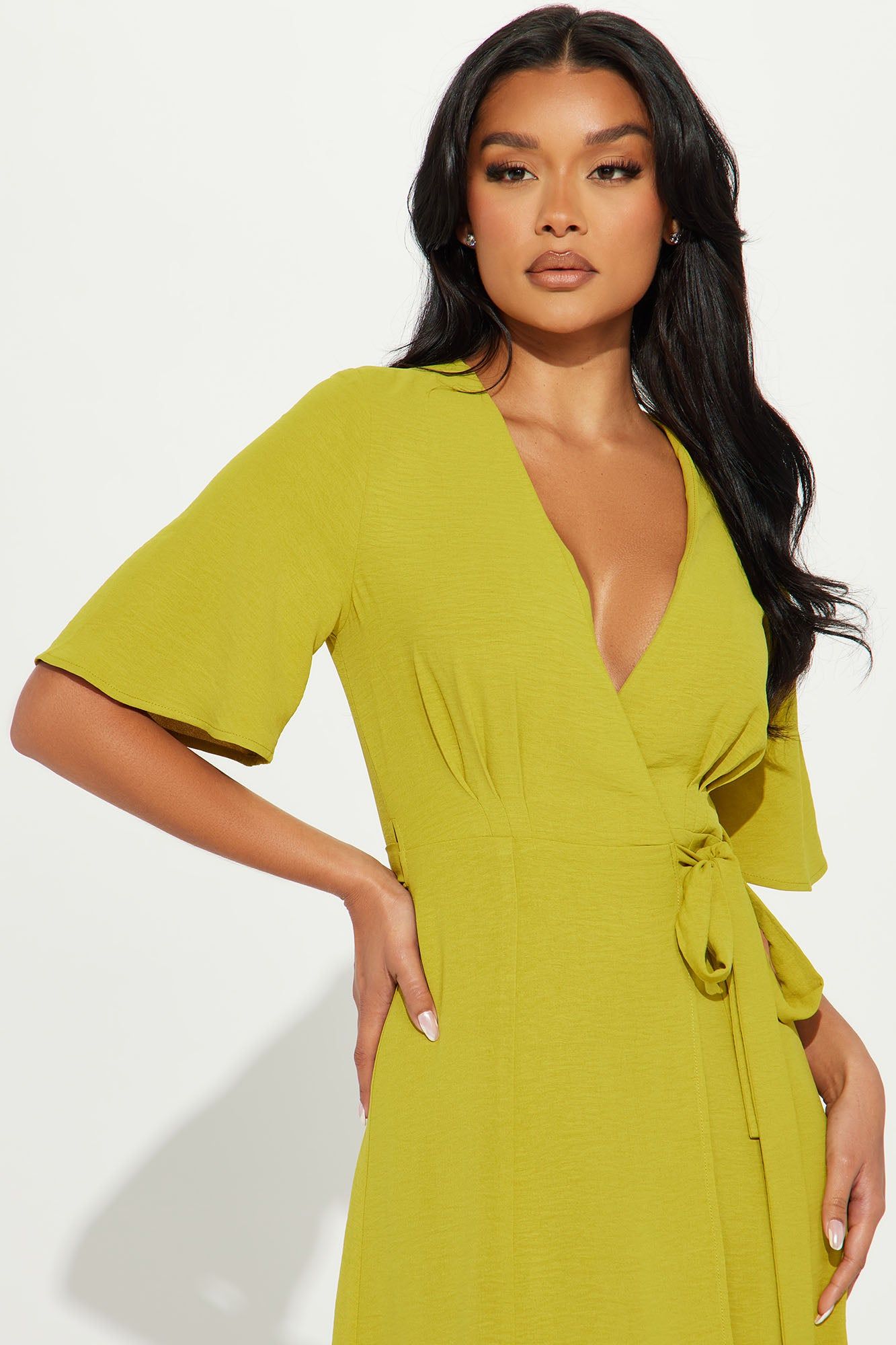 Whitney Wrap Midi Dress - Chartreuse sold by Fashion Nova product image thumbnail 2