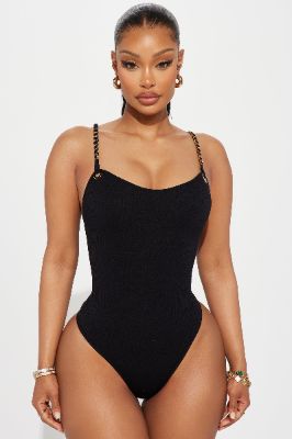 Genesis Chain Strap Bodysuit - Black sold by Fashion Nova