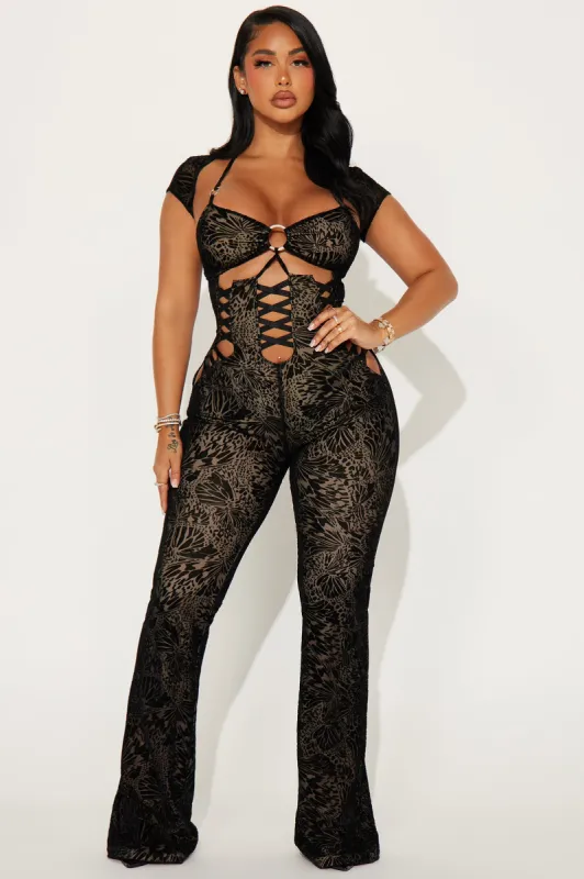 Take My Heart Mesh Jumpsuit - Black sold by Fashion Nova