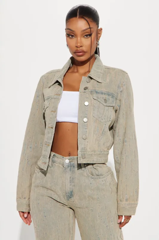 Valerian Jacquard Denim Trucker Jacket - Vintage Wash sold by Fashion Nova