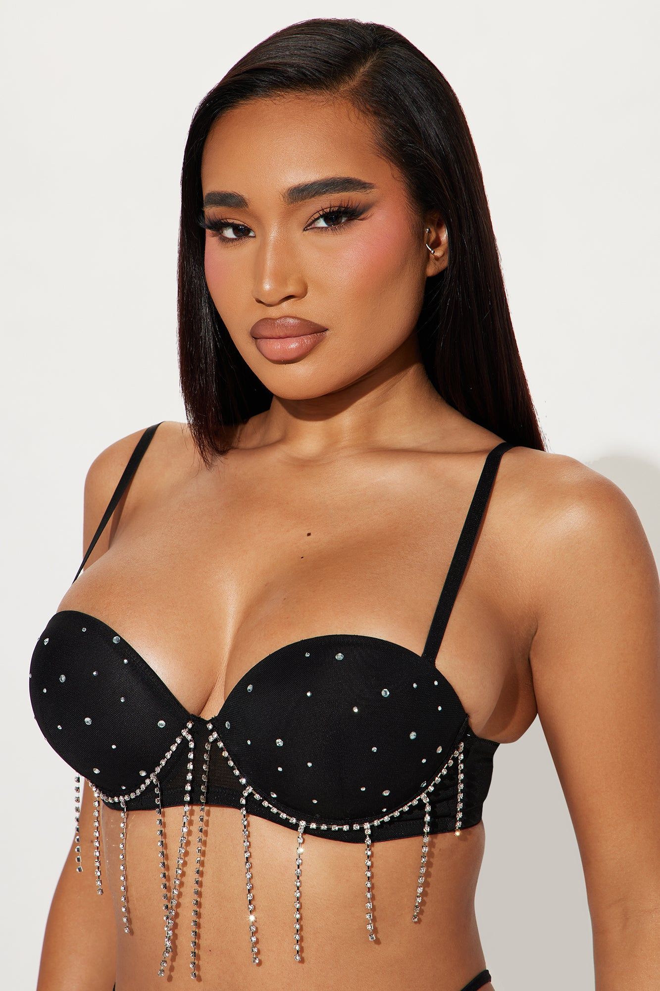 Your Eyes On Me Rhinestone Bra - Black sold by Fashion Nova