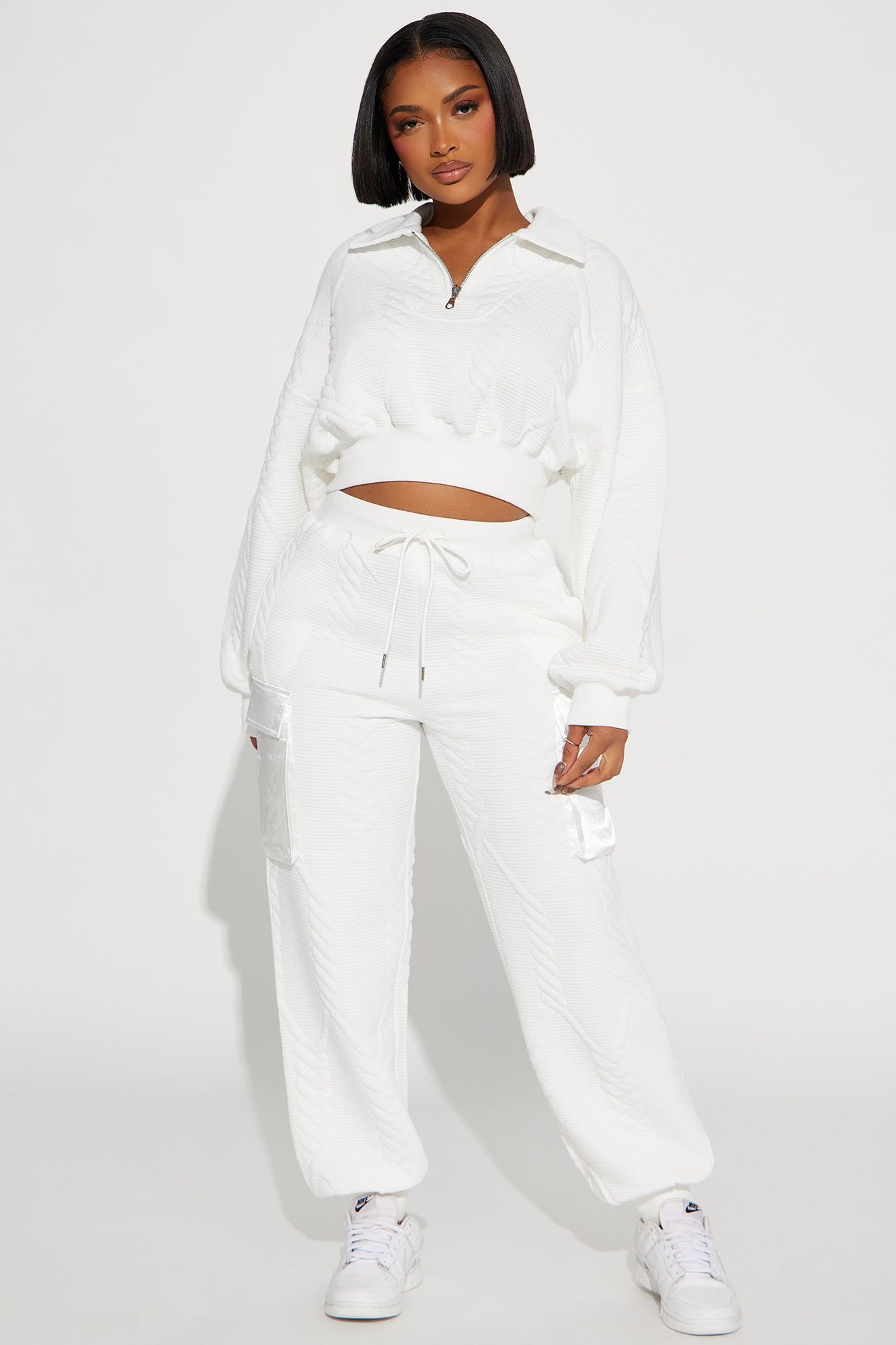 Keep Up Textured Jogger Set - White sold by Fashion Nova