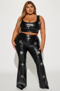 Rosalia Faux Leather Pant Set - Black sold by Fashion Nova