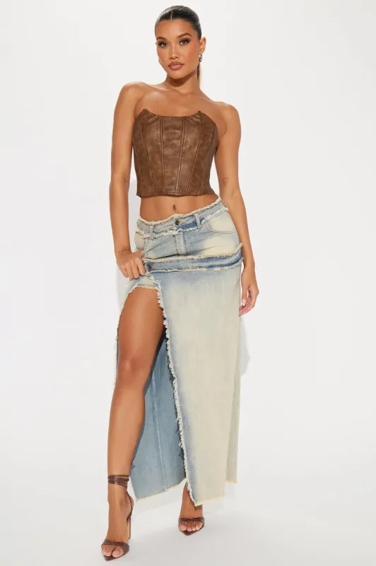 Selma Tinted Denim Maxi Skirt - Vintage Wash sold by Fashion Nova