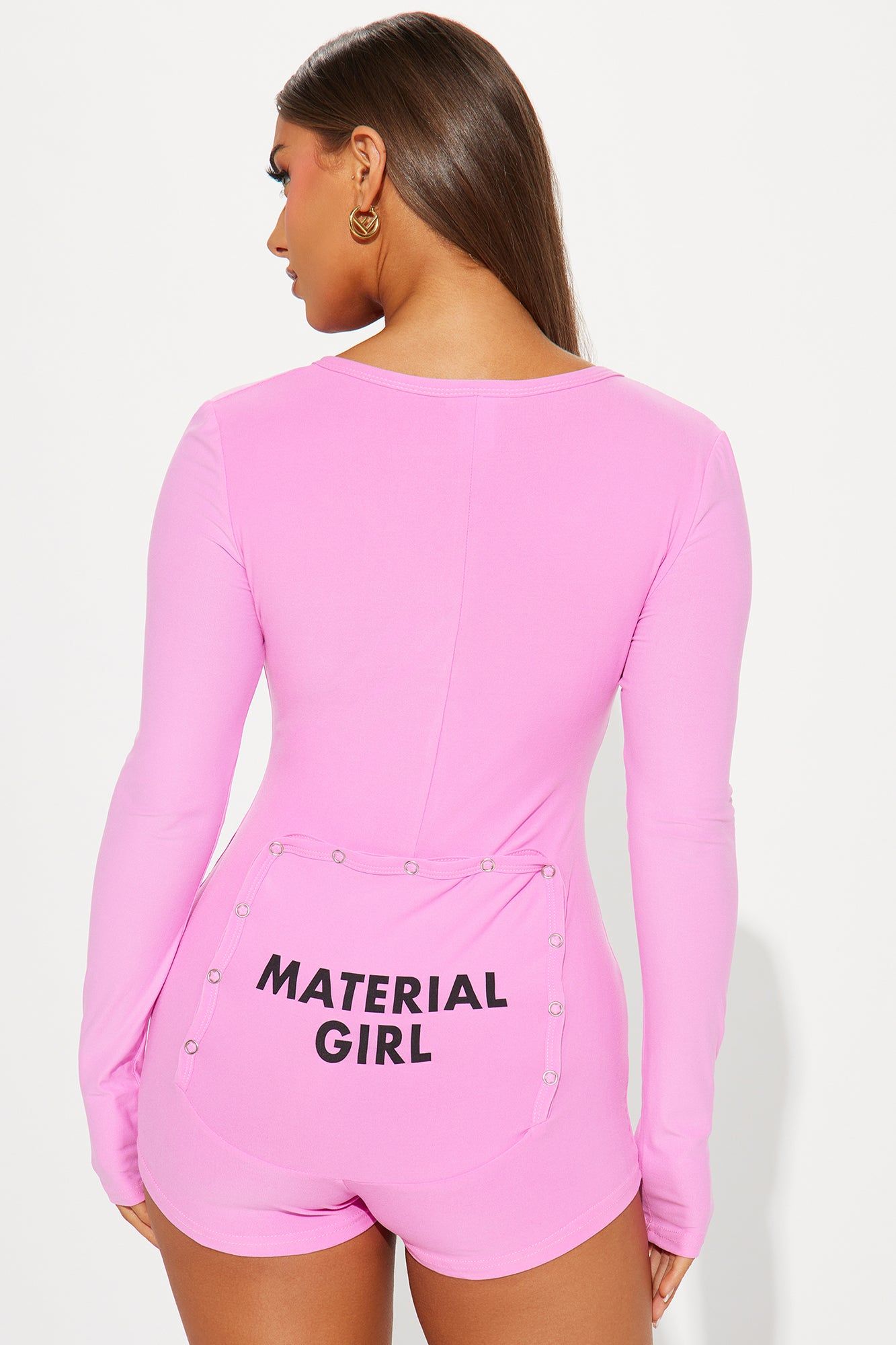 Material Girl Long Sleeve PJ Romper Onesie - Pink sold by Fashion Nova