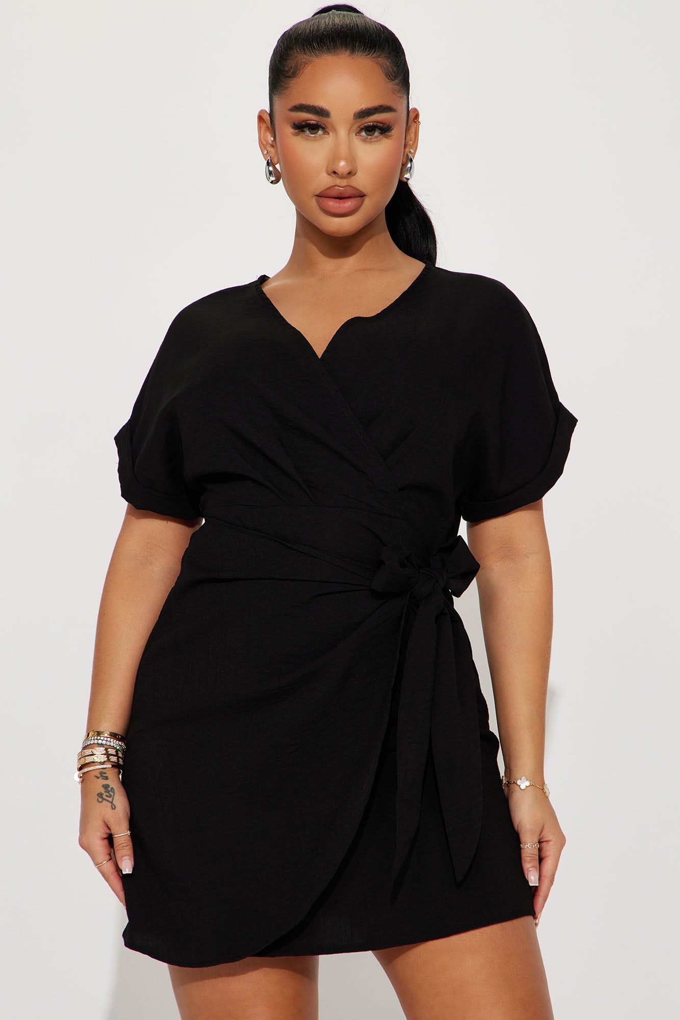 Heather Draped Mini Dress - Black sold by Fashion Nova