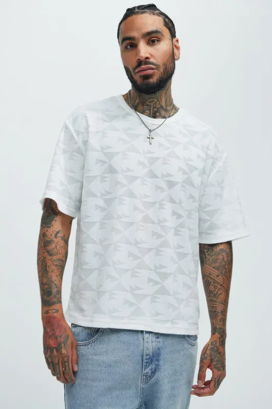 Binney Jacquard Relaxed Short Sleeve Tee - White sold by Fashion Nova