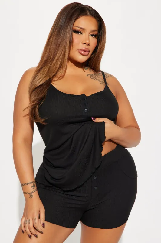Time To Sleep Ribbed PJ Short Set - Black sold by Fashion Nova