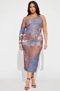 Viviana Cherub Midi Dress - Brown/combo sold by Fashion Nova