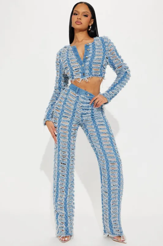Jenesis Distressed Denim Pant Set - Light Wash sold by Fashion Nova