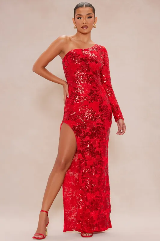 Paris Sequin Lace Gown - Red sold by Fashion Nova