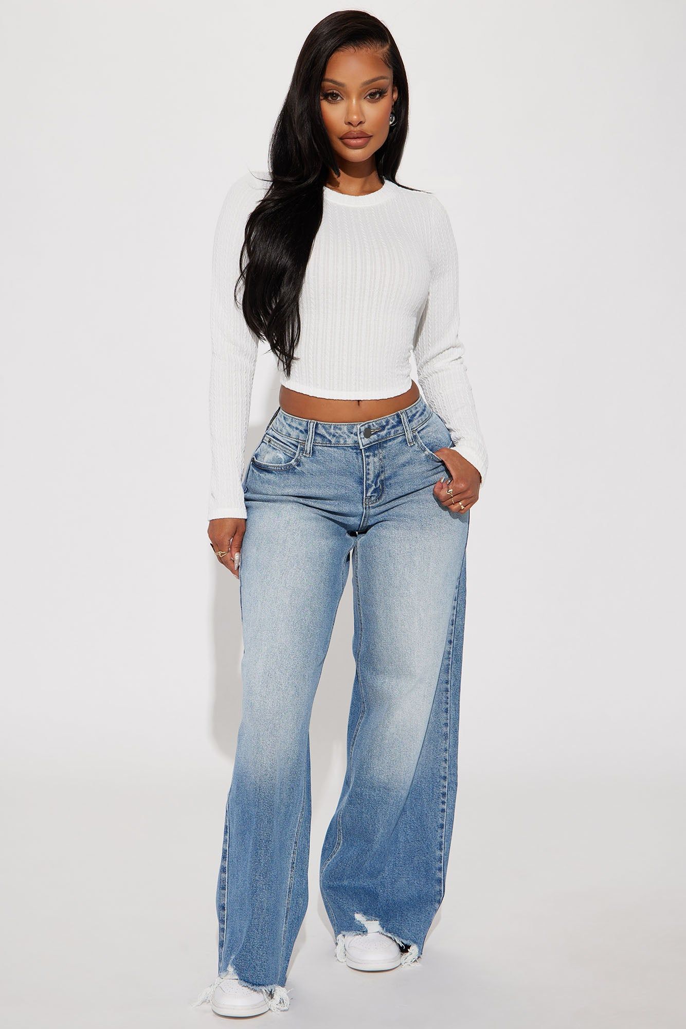 Maggie Long Sleeve Crop Top - Off White sold by Fashion Nova product image thumbnail 2