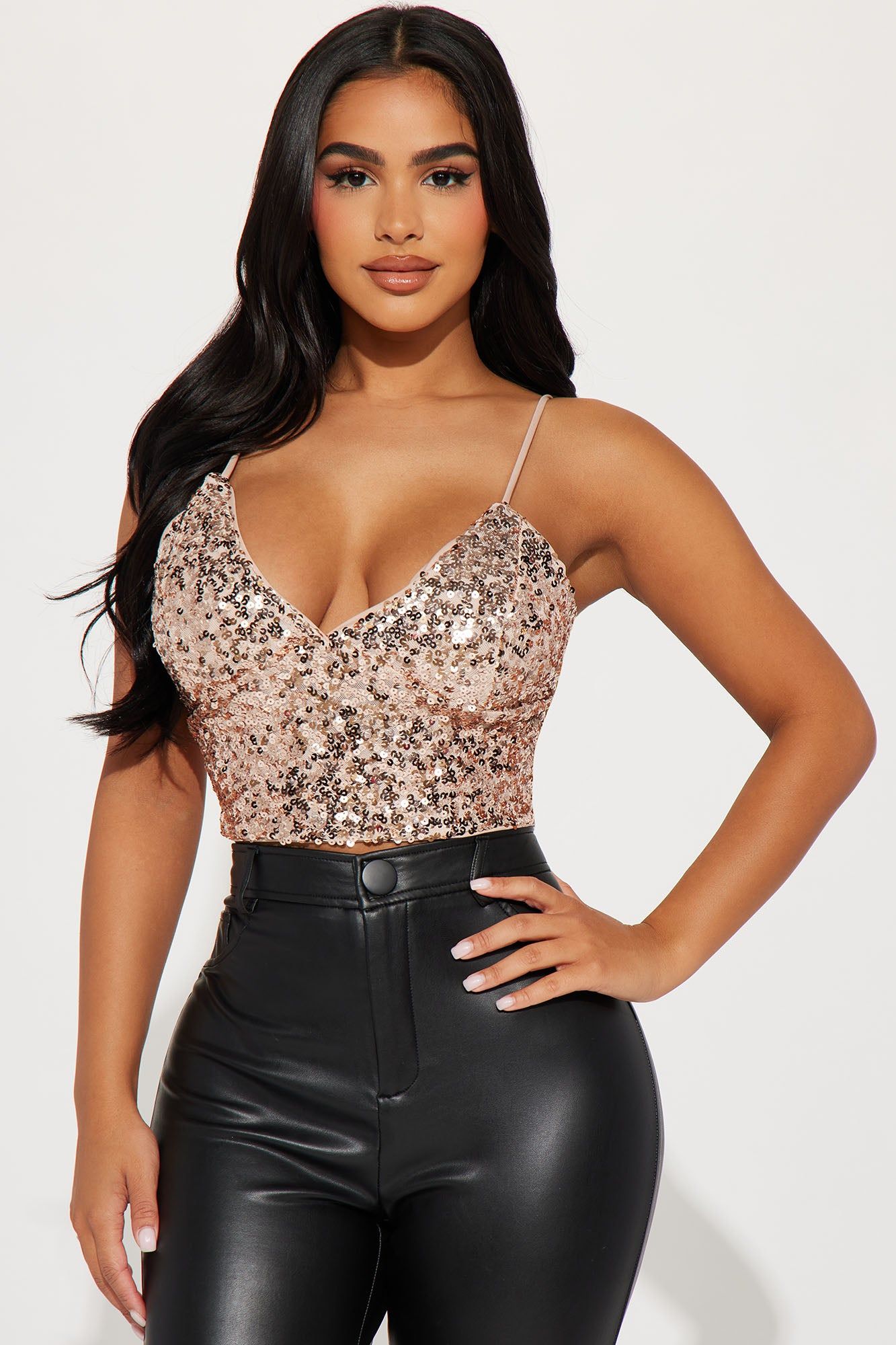 Isabel Sequin Top - Champagne sold by Fashion Nova