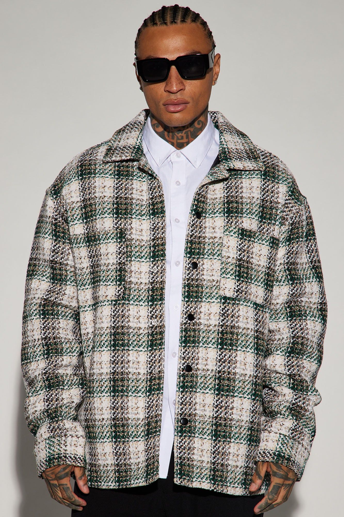 San Juan Textured Quilted Shacket - Cream/combo sold by Fashion Nova