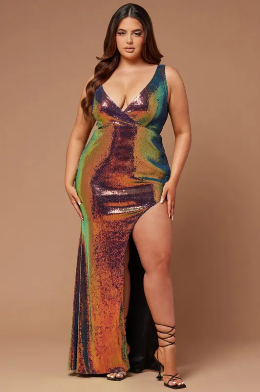 Aminah Sequin Maxi Dress - Bronze sold by Fashion Nova
