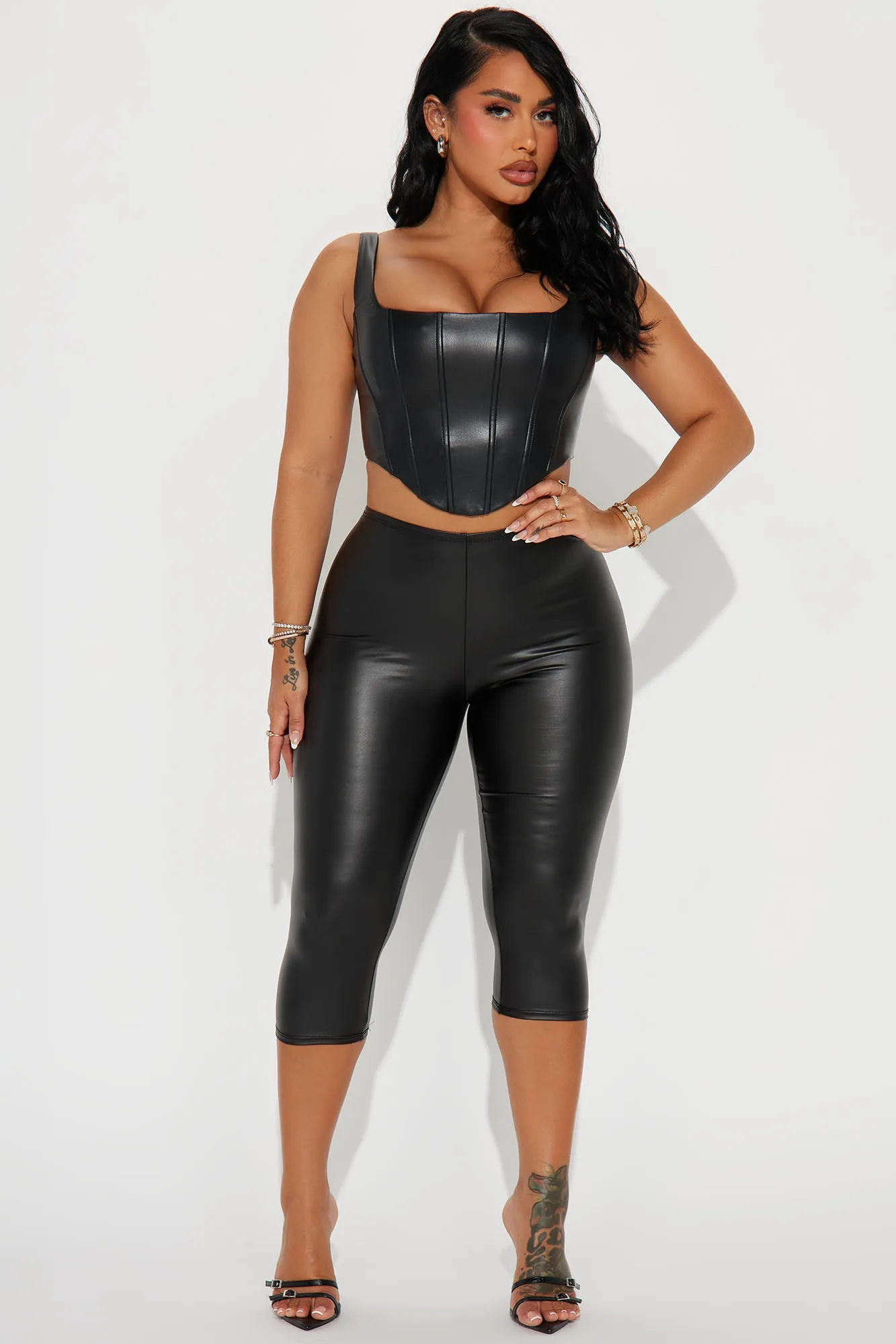 In My Presence Faux Leather Capri Legging - Black sold by Fashion Nova
