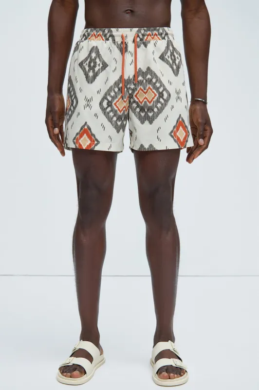 Rodney Abstract Swim Trunks - Cream/combo sold by Fashion Nova