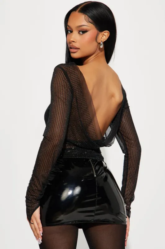Under The Stars Rhinestone Top - Black sold by Fashion Nova