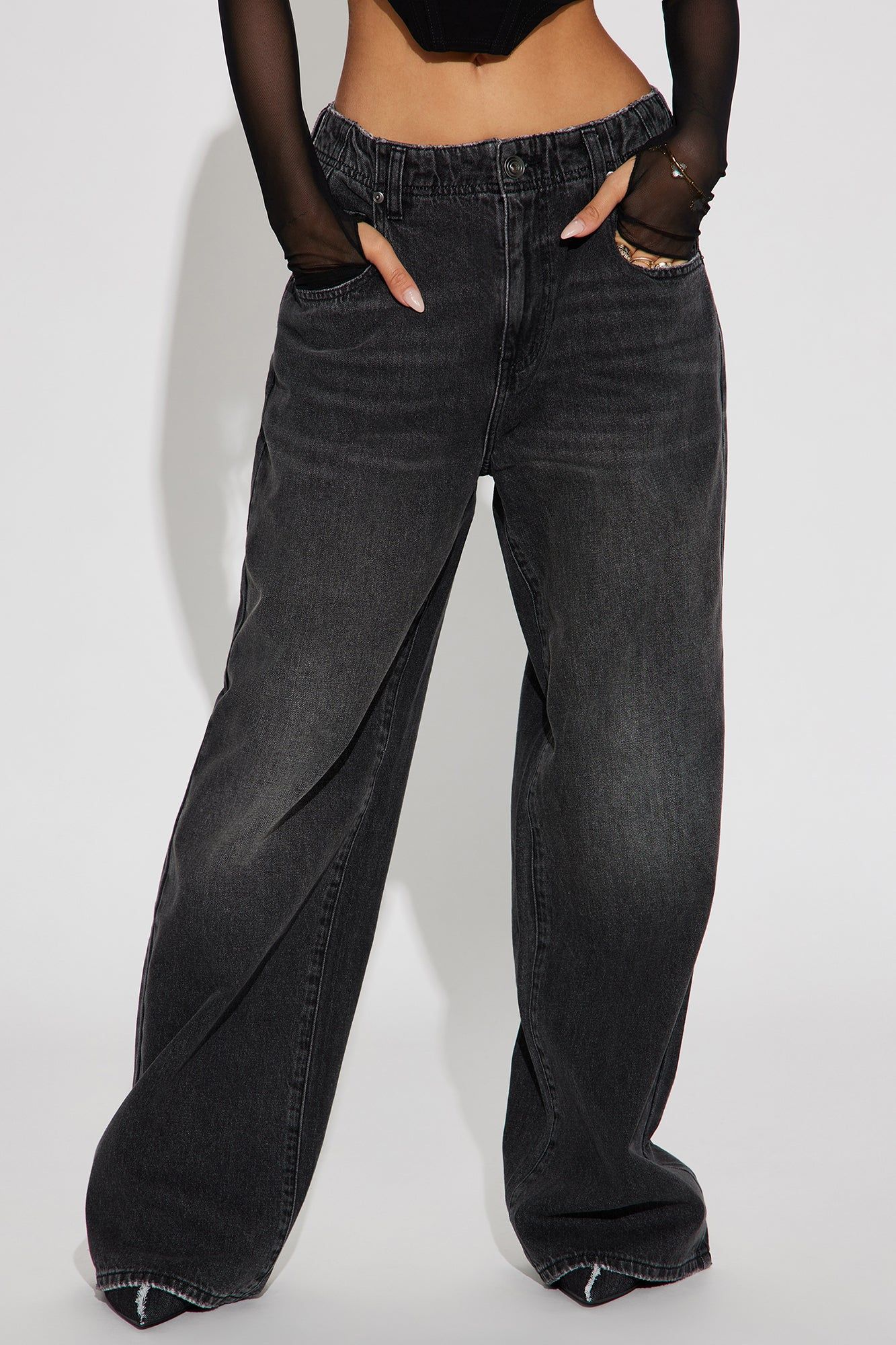 The West End Drop Waist Baggy Jeans - Black Wash sold by Fashion Nova product image thumbnail 2