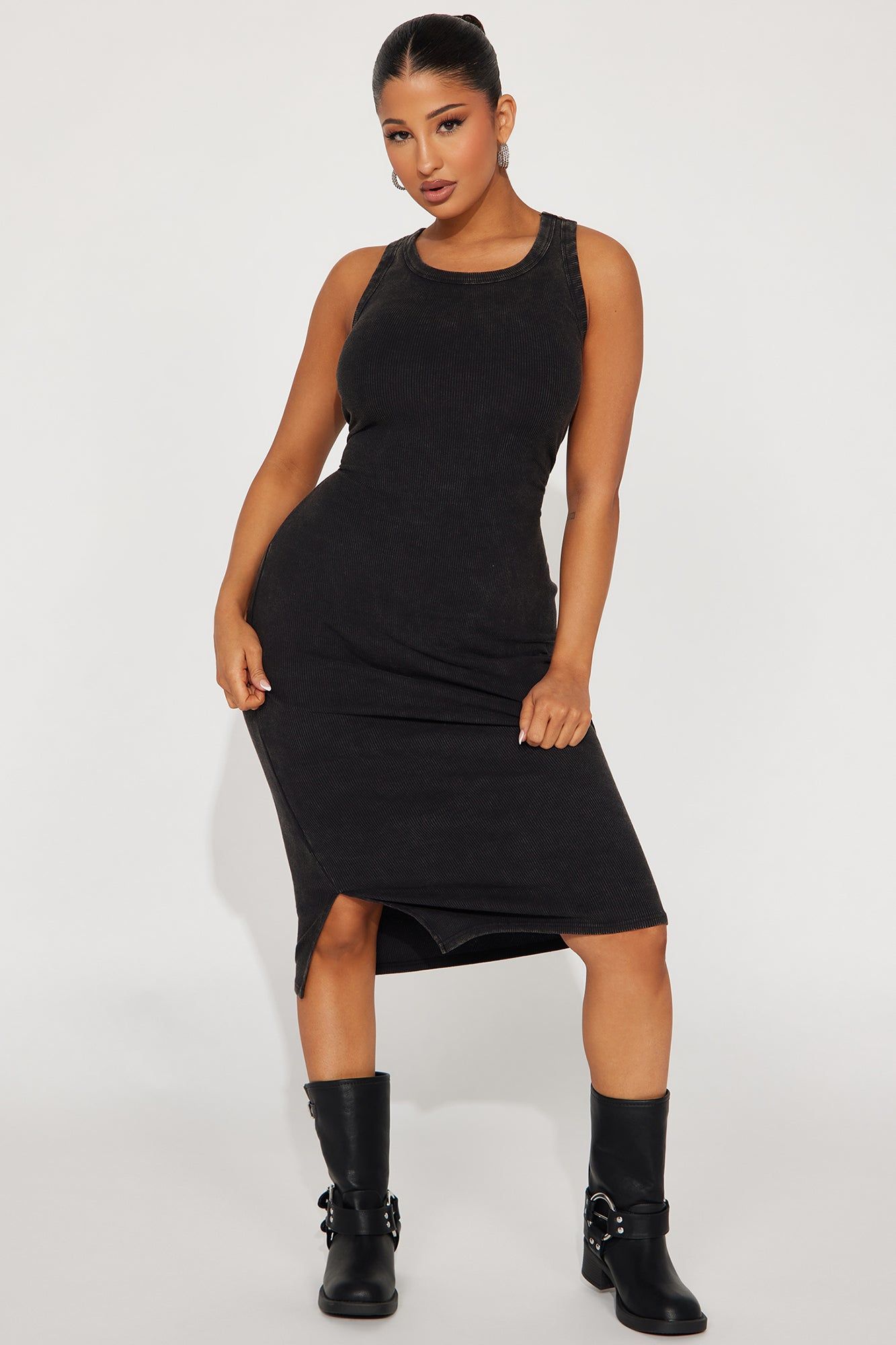 Kate Ribbed Midi Dress - Black sold by Fashion Nova