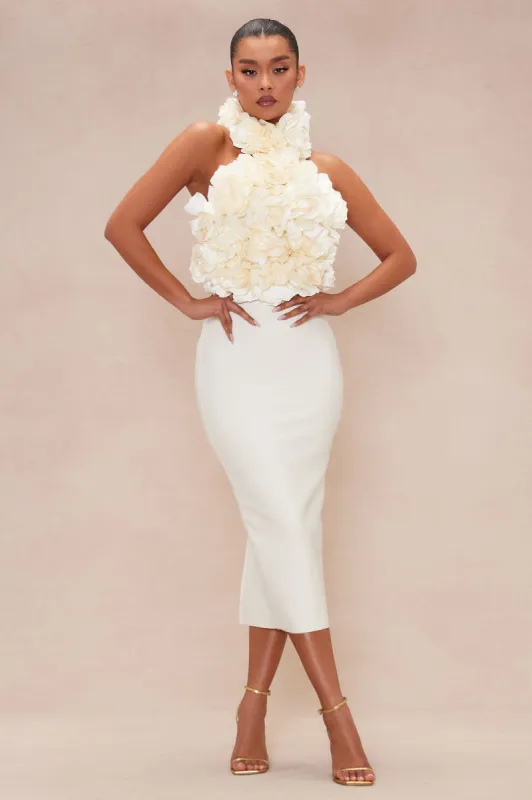 Evelyn Flower Bandage Midi Dress - Cream sold by Fashion Nova