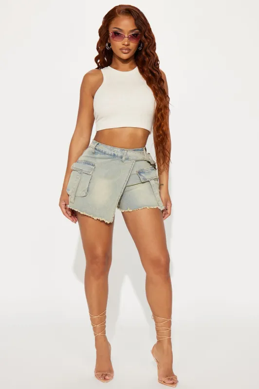 Kamala Wrap Denim Skort - Vintage Wash sold by Fashion Nova