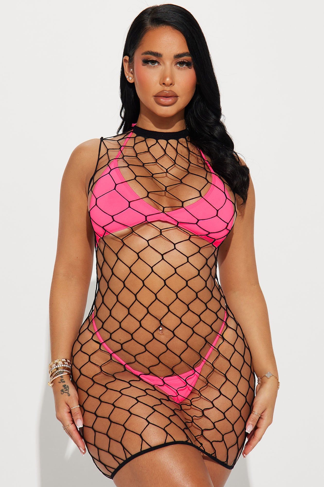 Neon Nights 3 Piece Bodystocking Set - Neon Pink sold by Fashion Nova