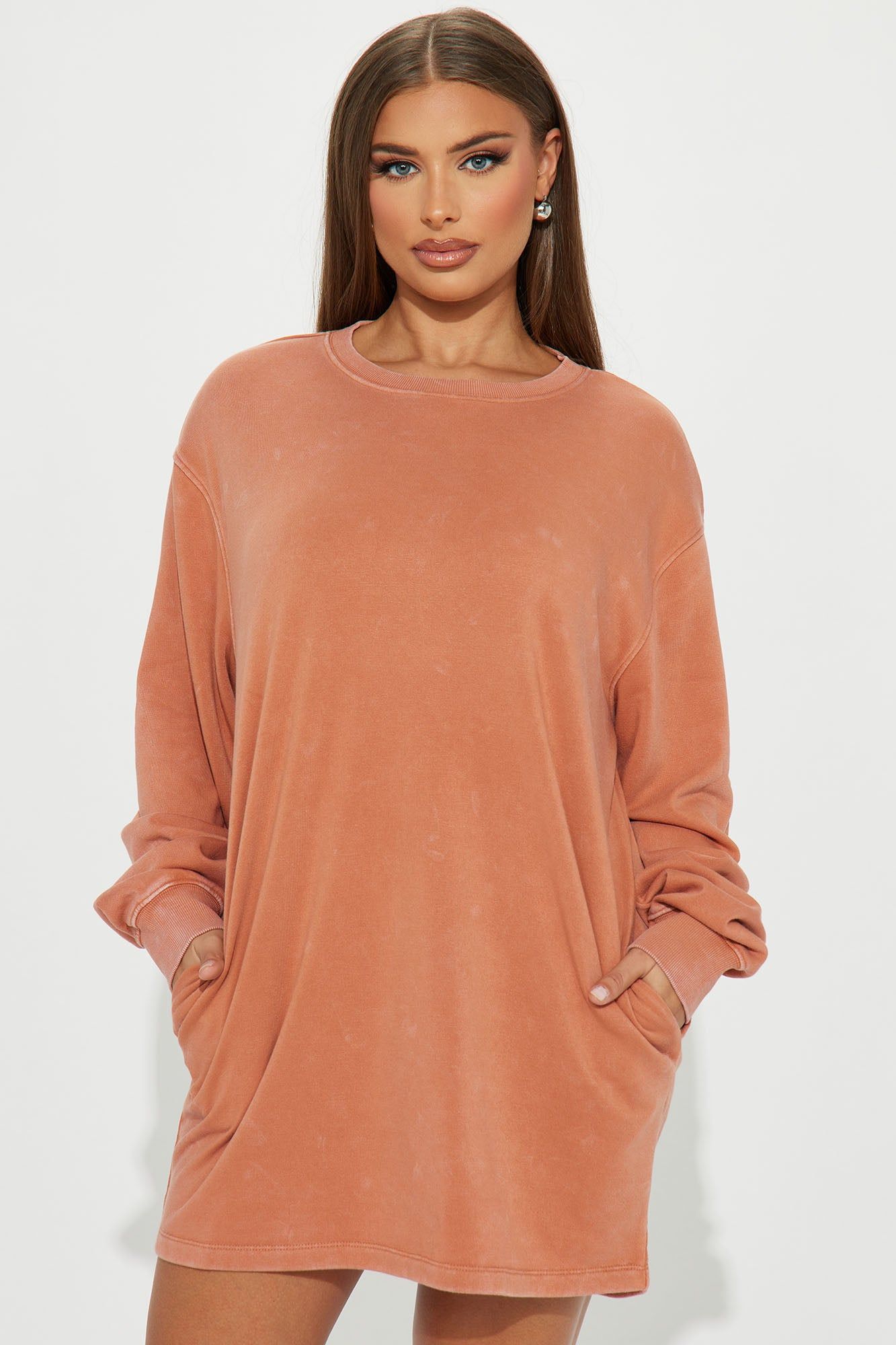Sweat It Out Sweatshirt Mini Dress - Mauve sold by Fashion Nova