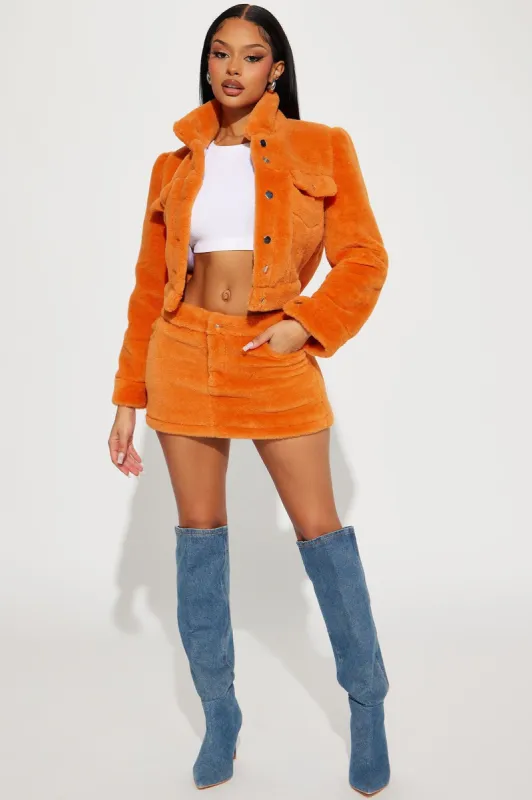 Golden Hour Faux Fur Skirt Set - Orange sold by Fashion Nova