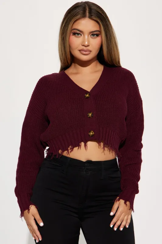 Stayin' With Trends Cropped Cardigan - Burgundy sold by Fashion Nova