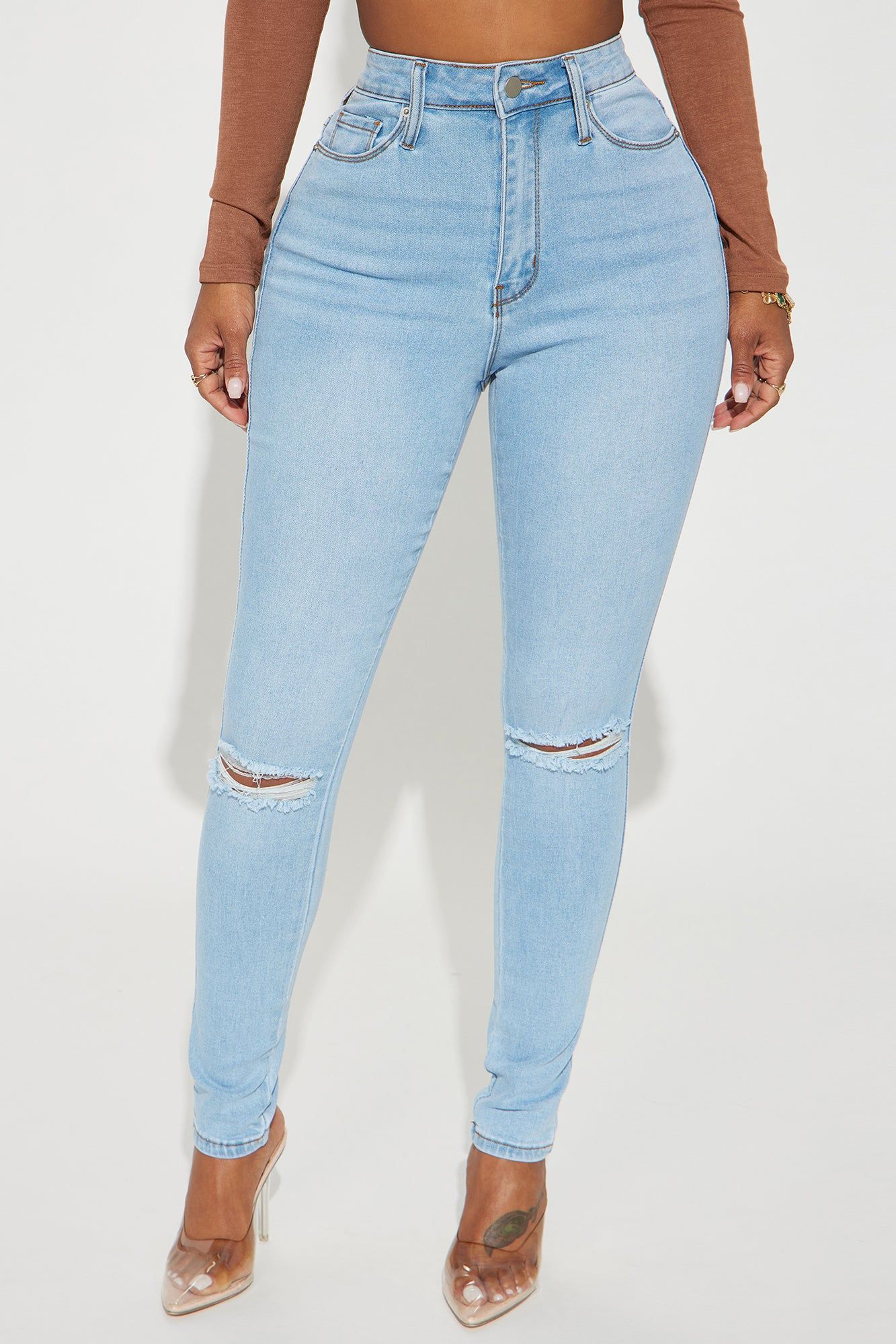 Here We Are Ripped Stretch Skinny Jeans - Light Wash sold by Fashion Nova product image thumbnail 2