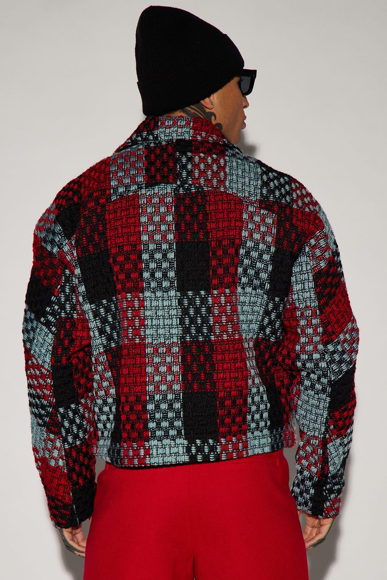 Beverly Tweed Cropped Chore Jacket - Red/combo sold by Fashion Nova product image thumbnail 4