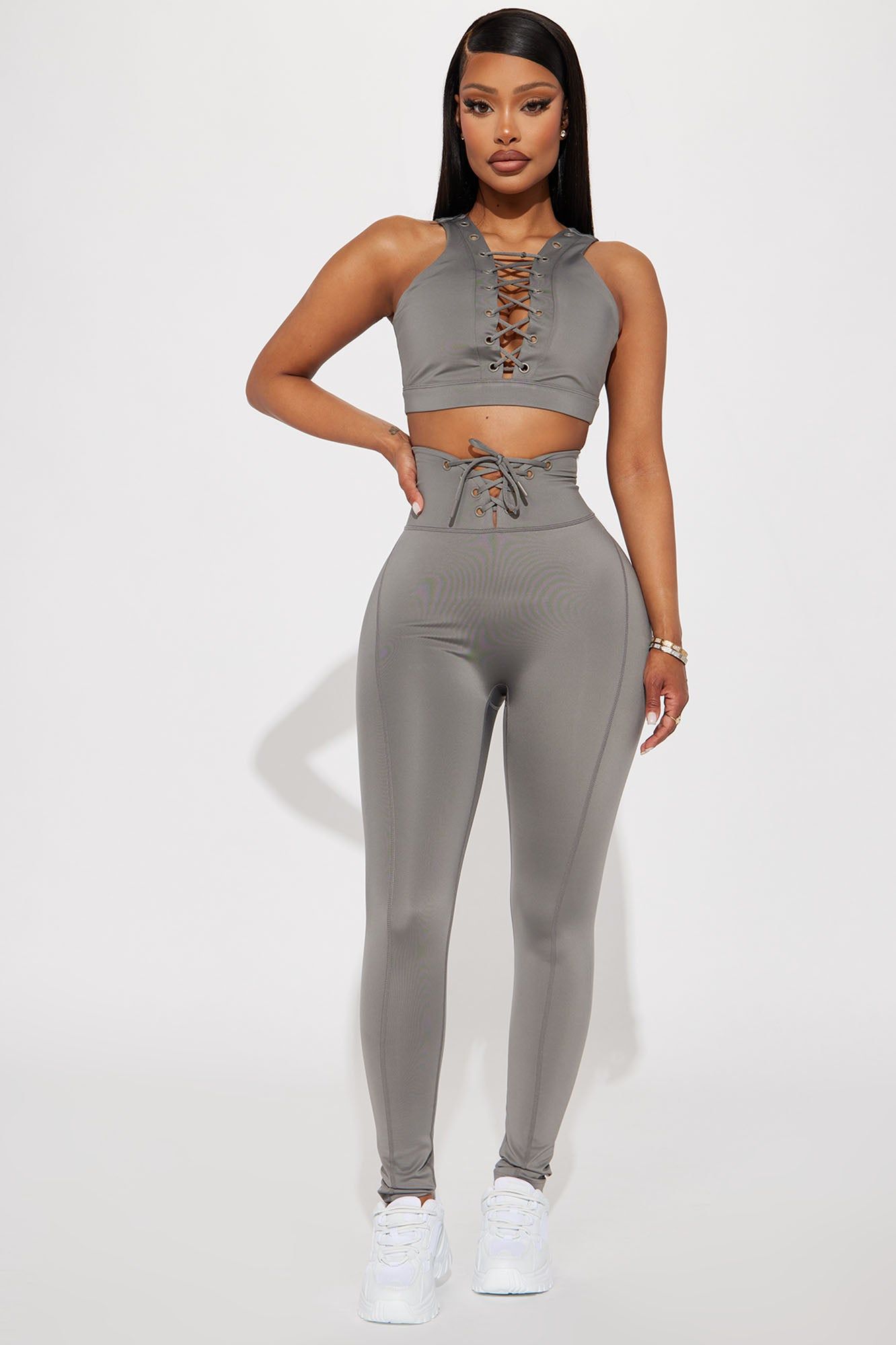 Hard Work Elevate Lace Up Active Legging - Charcoal sold by Fashion Nova