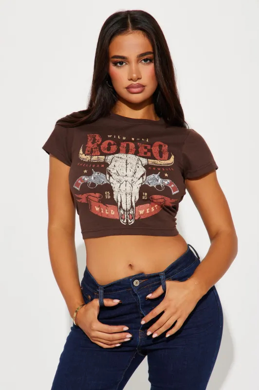 Rough At The Rodeo Fitted Tee - Brown sold by Fashion Nova