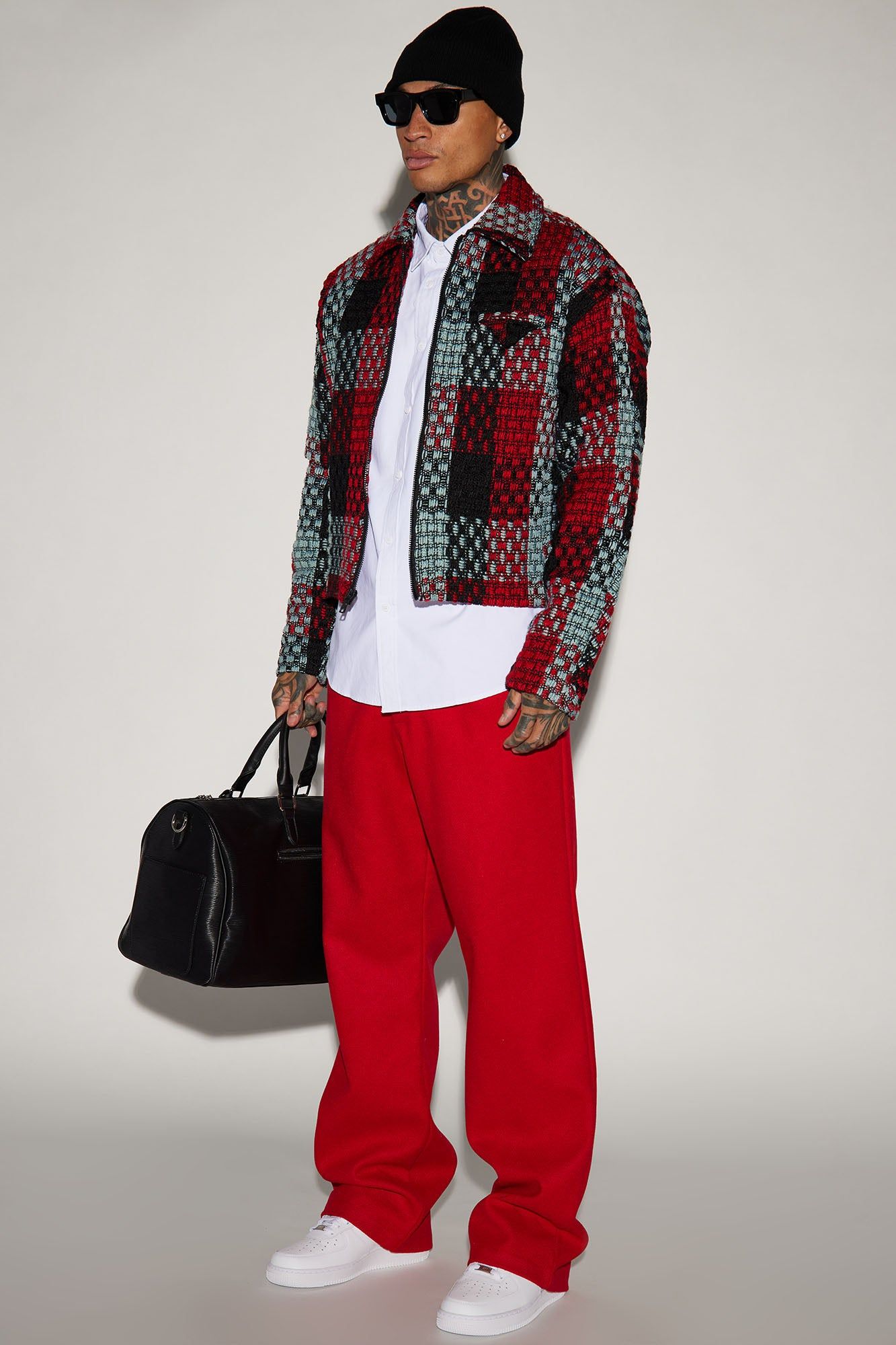 Beverly Tweed Cropped Chore Jacket - Red/combo sold by Fashion Nova product image thumbnail 2
