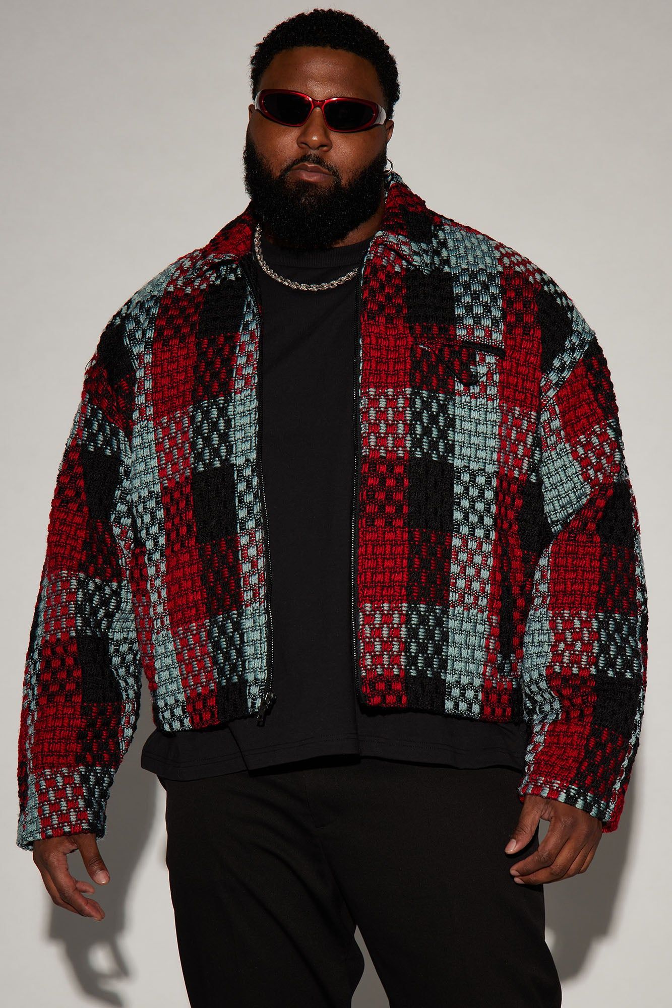 Beverly Tweed Cropped Chore Jacket - Red/combo sold by Fashion Nova product image thumbnail 5